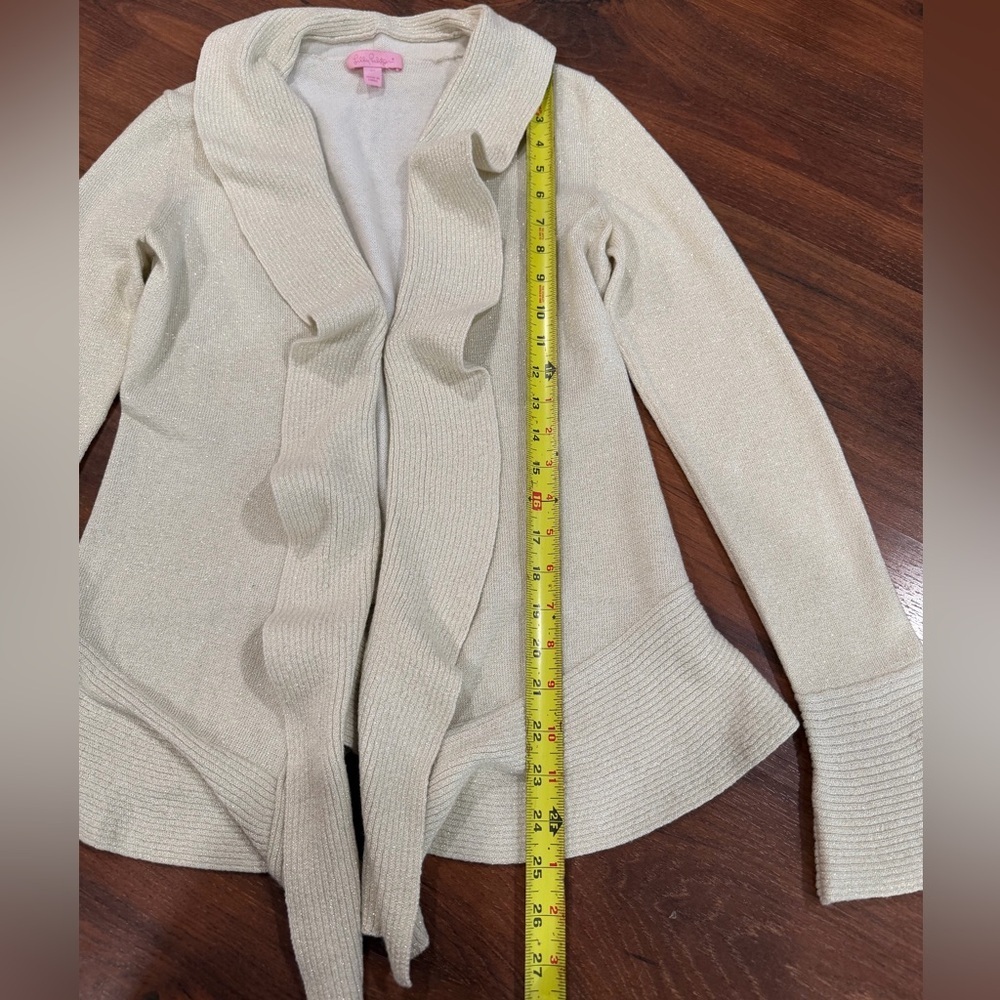 Lilly Pulitzer women's metallic open front cardigan Cashmere blend Sz XS beige - Picture 3 of 8